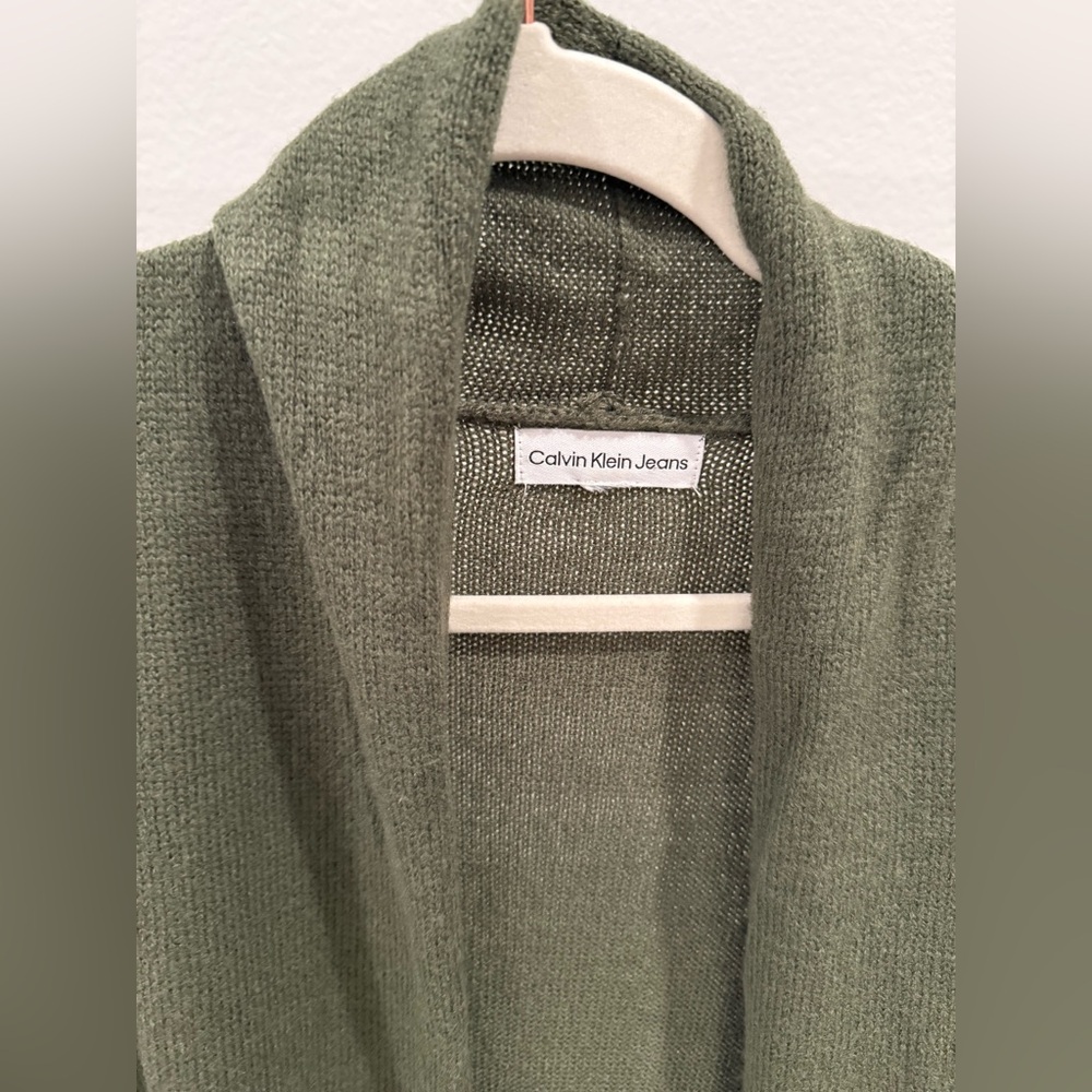 Calvin Klein Women's Open-Front Long Cardigan Duster - Thyme Size L - Picture 4 of 9